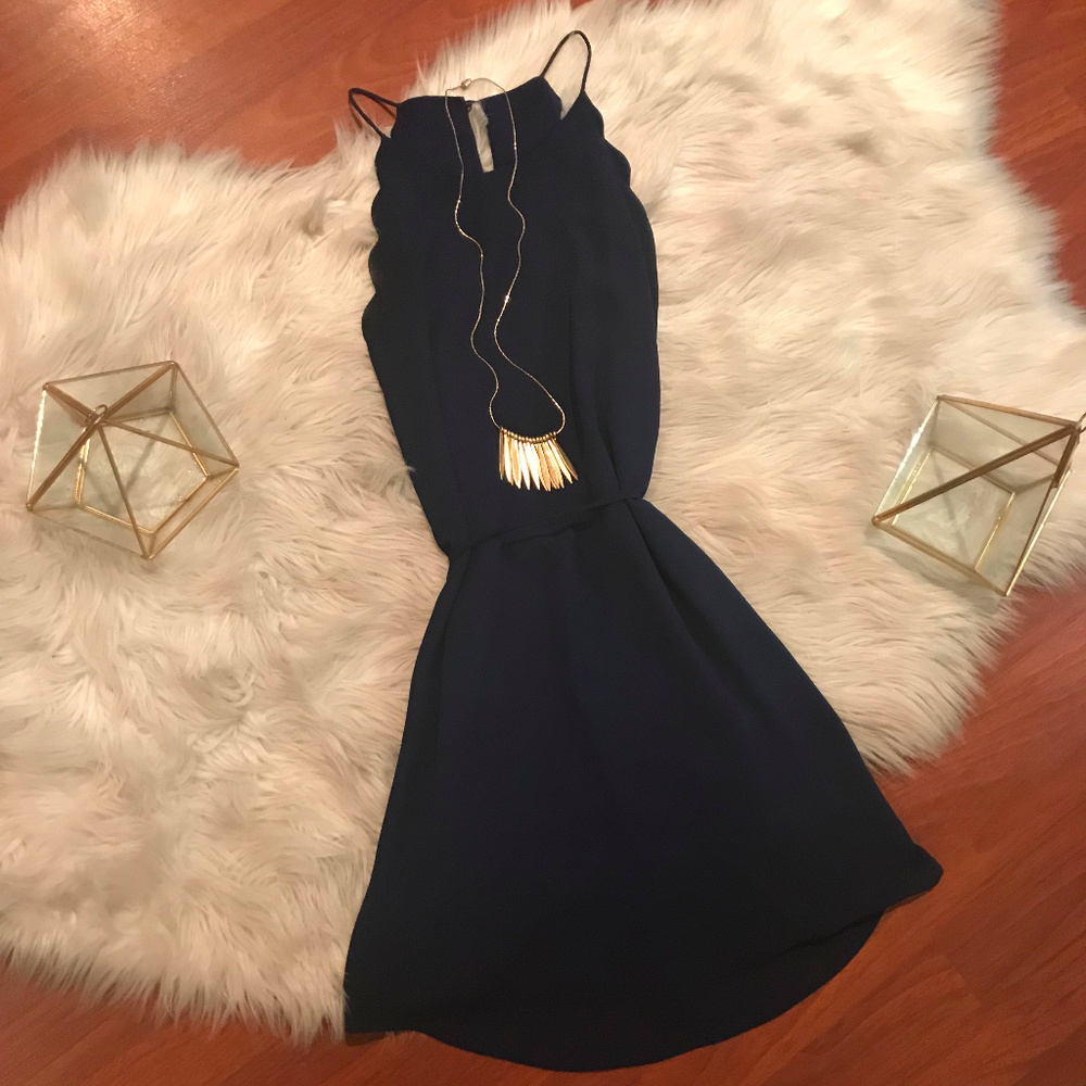 Julie Billiart Navy Blue Scalloped Mini Dress